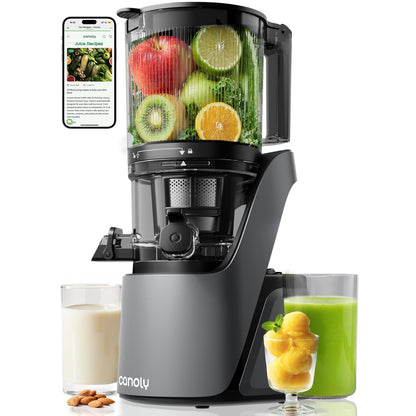 Canoly C16 cold press juicer, 6" chute, 3 filters, juice/sorbet/nut milk, BPA-free