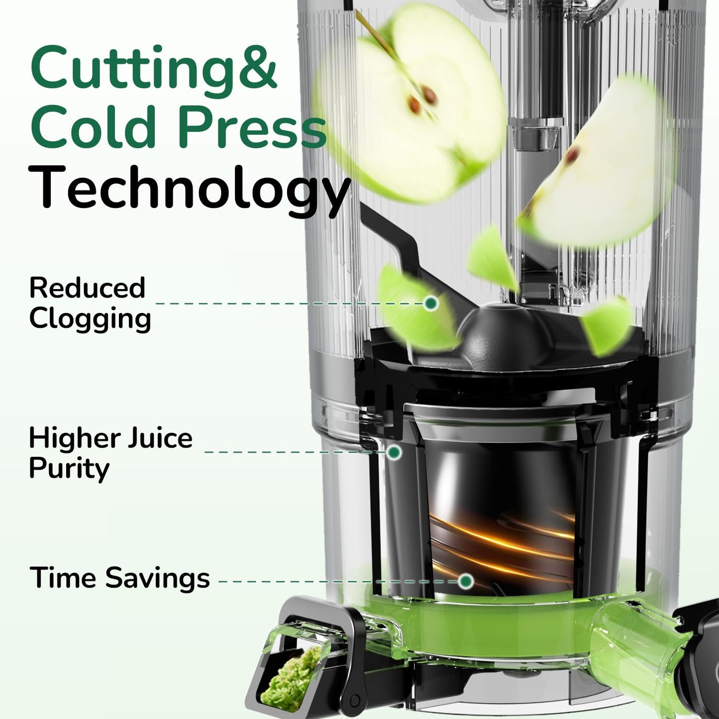 Canoly C16 cold press juicer, 6" chute, 3 filters, juice/sorbet/nut milk, BPA-free