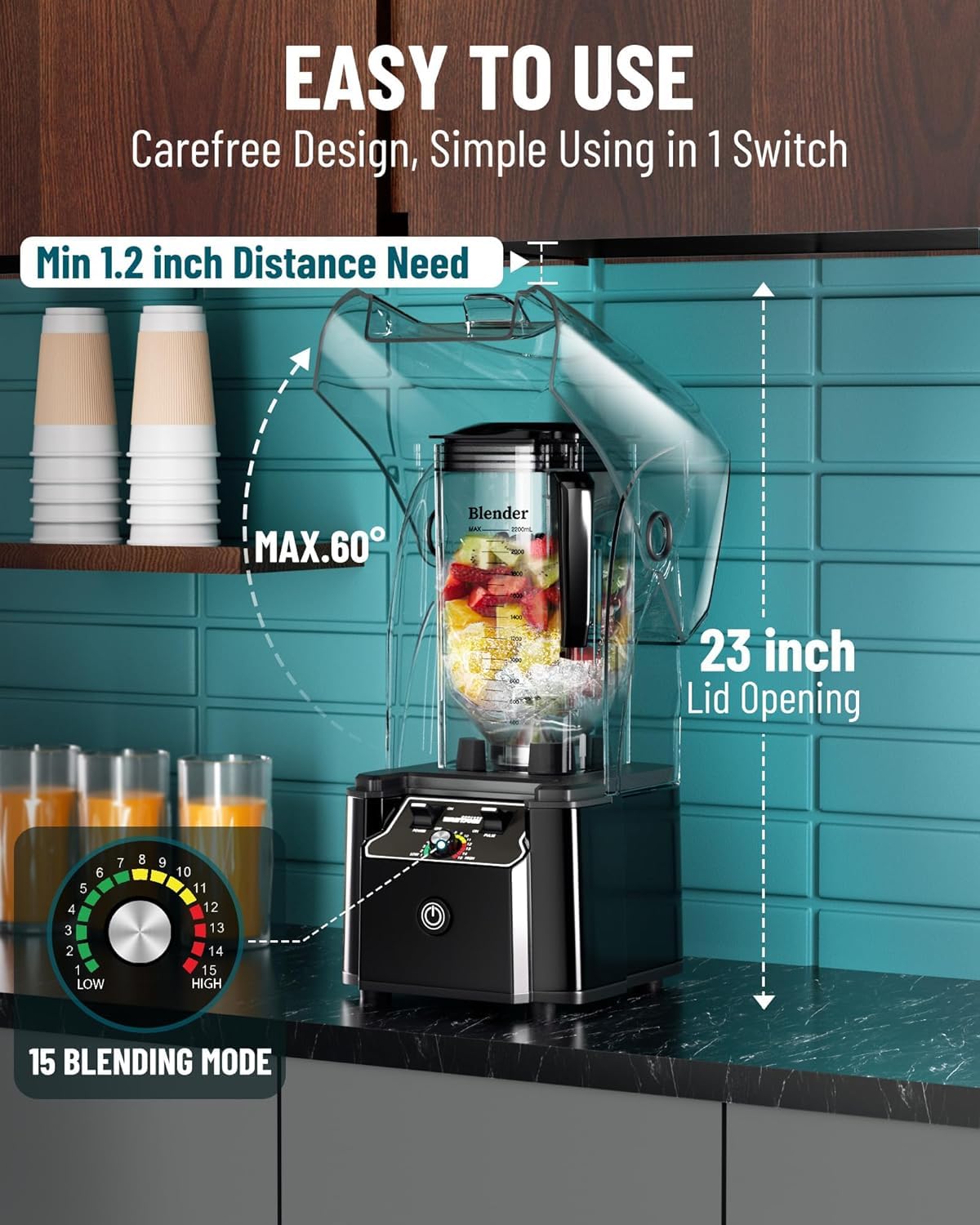 WantJoin 2200W commercial blender, quiet shield, high power, self-cleaning