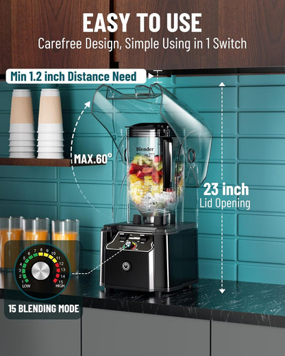 WantJoin 2200W commercial blender, quiet shield, high power, self-cleaning