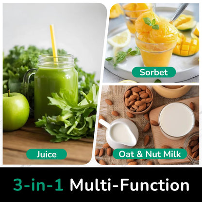 Canoly C16 cold press juicer, 6" chute, 3 filters, juice/sorbet/nut milk, BPA-free