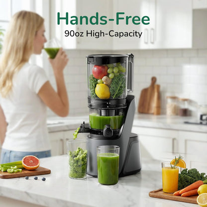 Canoly C16 cold press juicer, 6" chute, 3 filters, juice/sorbet/nut milk, BPA-free